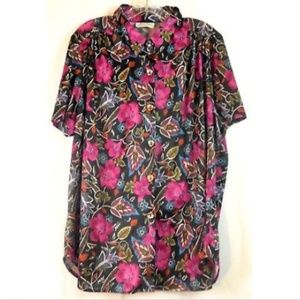 Joanna Women's Plus Top Pink Black Floral S/S